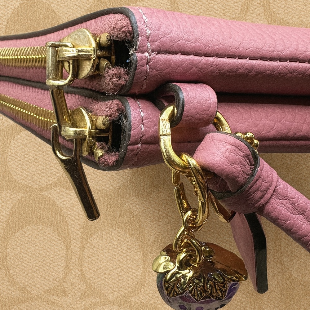 COACH Pebbled Leather Double Zip Wristlet F87587 | Pink Mauve | EUC | MSRP $178 - Picture 7 of 10